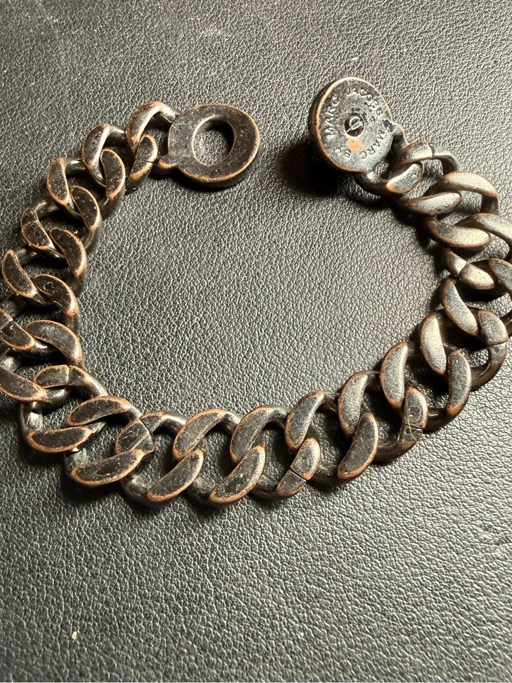 MARC BY MARC JACOBS CHUNKY CURB LINK GUNMETAL TONE RHINESTONE BRACELET TURN LOCK